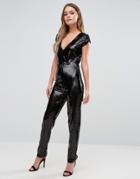 New Look Sequin Plunge Jumpsuit - Black