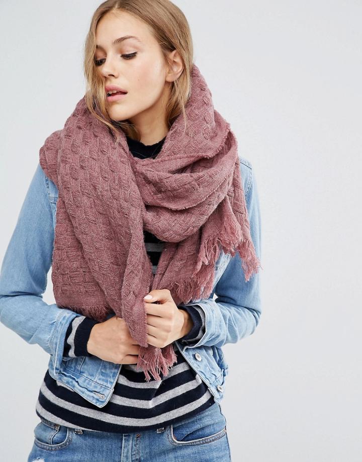 Asos Oversized Wool Mix Basket Weave Square Scarf - Purple