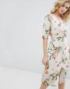 Vero Moda Floral Print Wrap Midi Dress - Beige