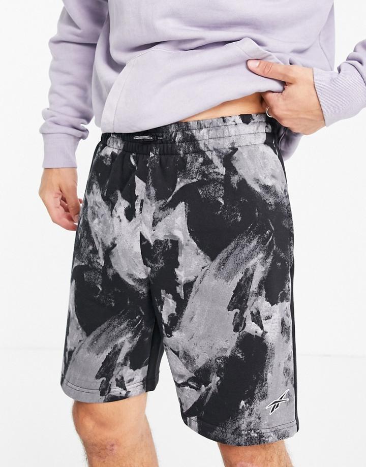 Reebok Jersey Shorts In Black And Gray Wash