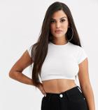 Asos Design Petite Short Sleeve Crop T-shirt In White