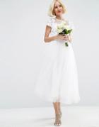 Asos Bridal Lace Applique Mesh Midi Prom Dress - White