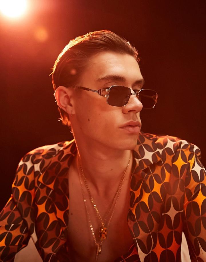 Asos Design 90's Retro Square Sunglasses With Vintage Detail In Gold With Smoke Lens