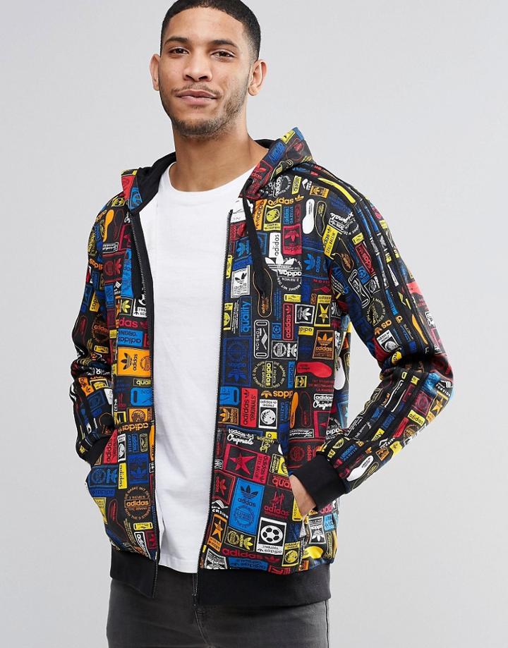 Adidas Originals Multicolour Logo Zip Hoodie Az1099 - Black