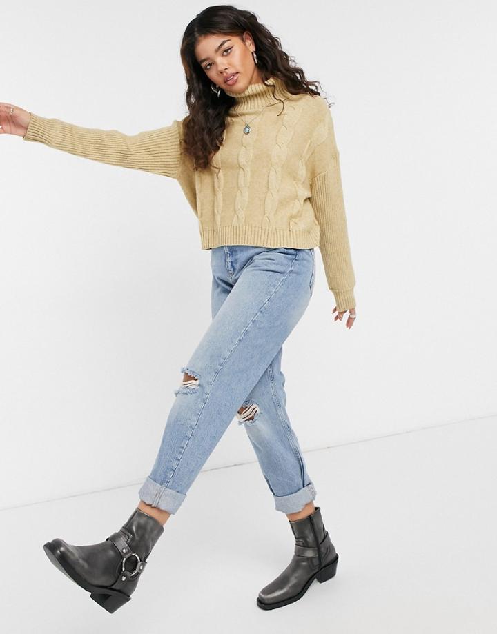 Emory Park High Neck Sweater In Cable Knit-brown