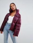 Asos Puffer Coat In Camo - Red