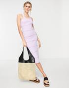 River Island Lettuce Detail Midi Dress In Light Purple