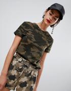 Stradivarius Camo Print Jersey T Shirt - Green