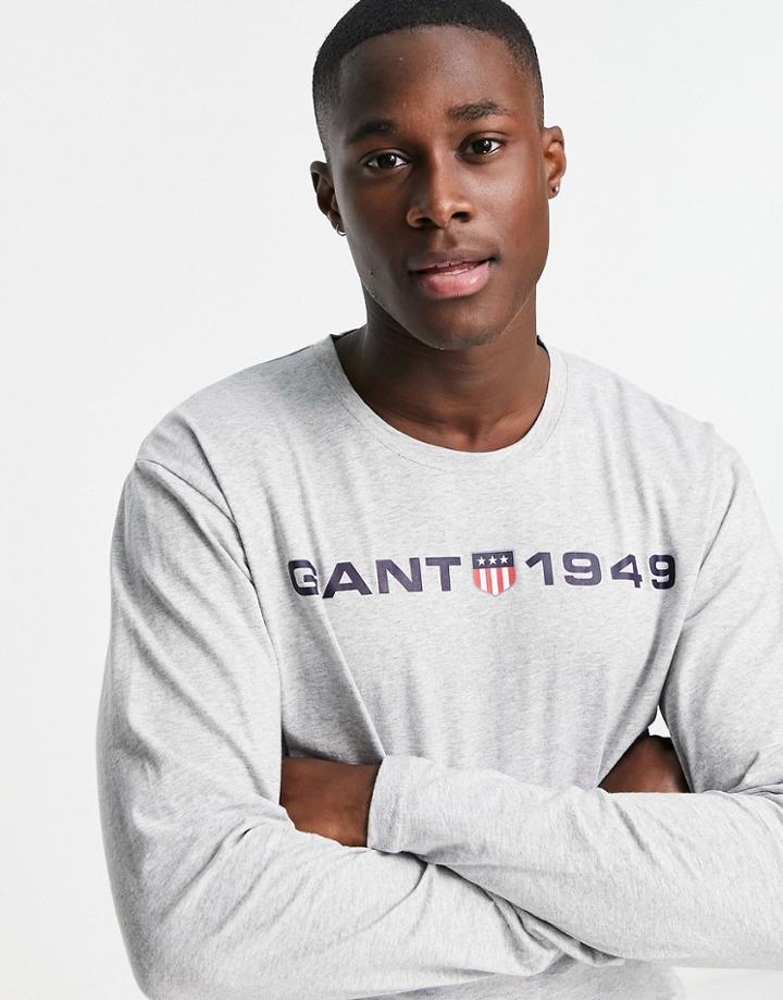 Gant Lounge Long Sleeve T-shirt In Gray With Chest Logo