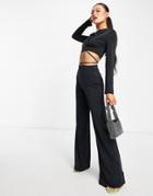 Asos Design 00s Jersey Satin Wide Leg Suit Pants In Black