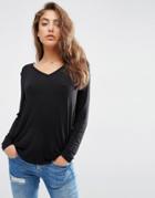 Asos The New Forever T-shirt With Long Sleeves And Dip Back - Black