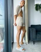 Asos Design Set Seersucker Lounge Shorts In Beige-neutral