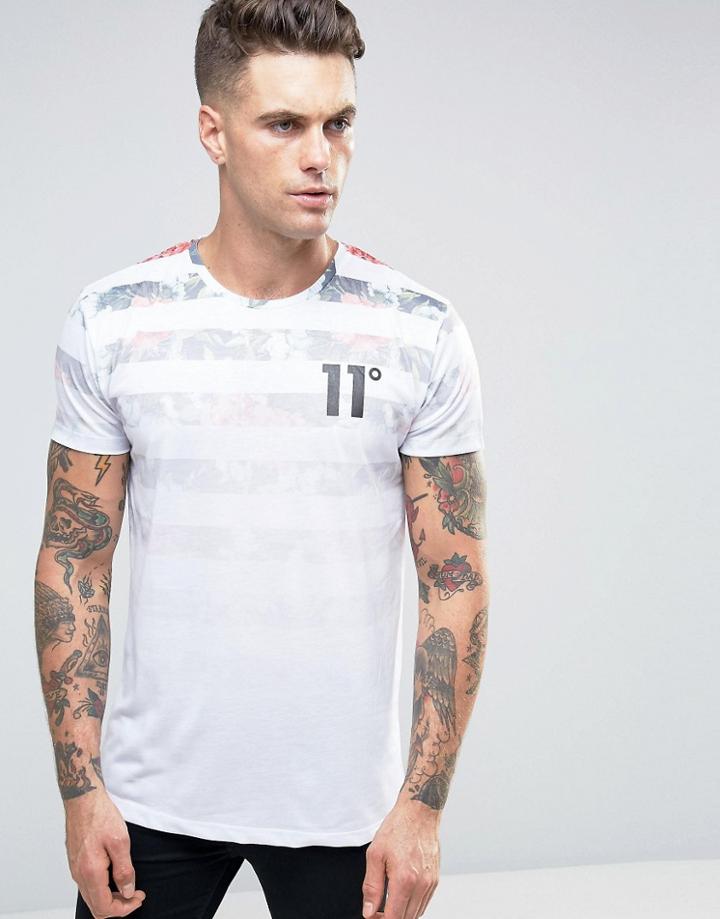 11 Degrees T-shirt With Floral Print Stripes - White