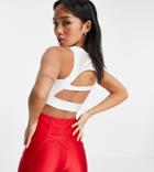 Flounce London Petite Gym Crop Top With Back Detail In White