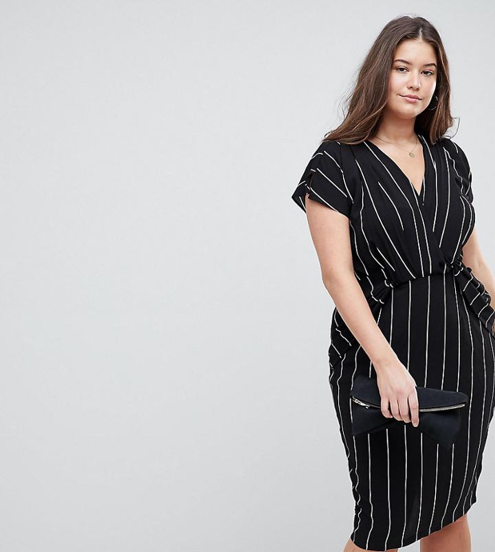 Asos Design Curve Stripe Drape Front Midi Dress - Multi