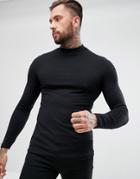 Asos Muscle Long Sleeve T-shirt With Turtleneck - Black