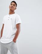 Hollister Solid Henley T-shirt Seagull Logo Slim Fit In White - White