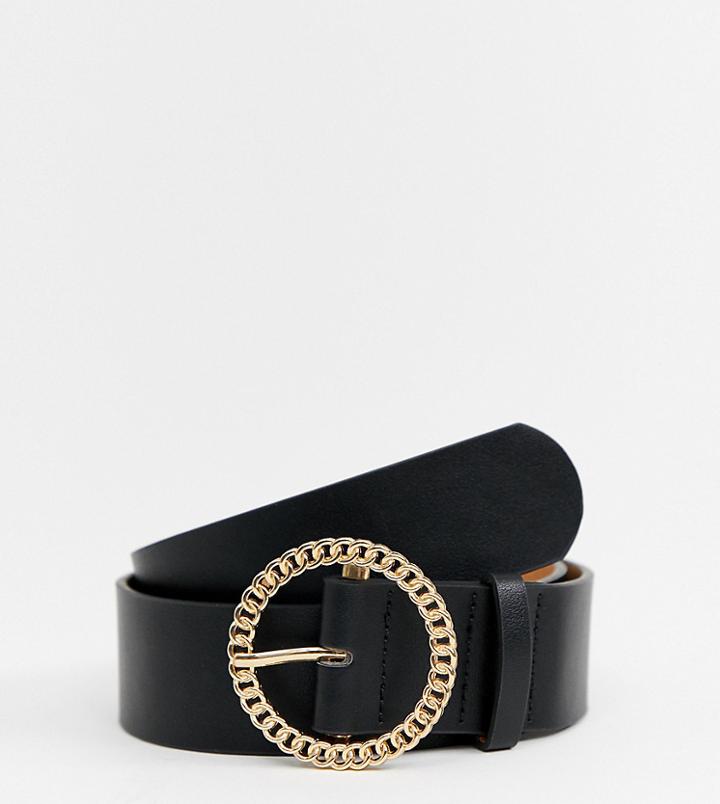 River Island Belt With Chain Buckle In Black - Black