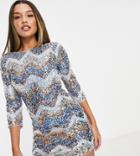 Jaded Rose Exclusive Plunge Back Mini Shift Dress In Chevron Sequin-multi