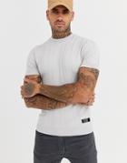 River Island Knitted T-shirt In Gray With Wide Rib