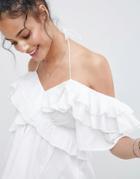 Asos Design Off Shoulder Top With Ruffle Detail - White