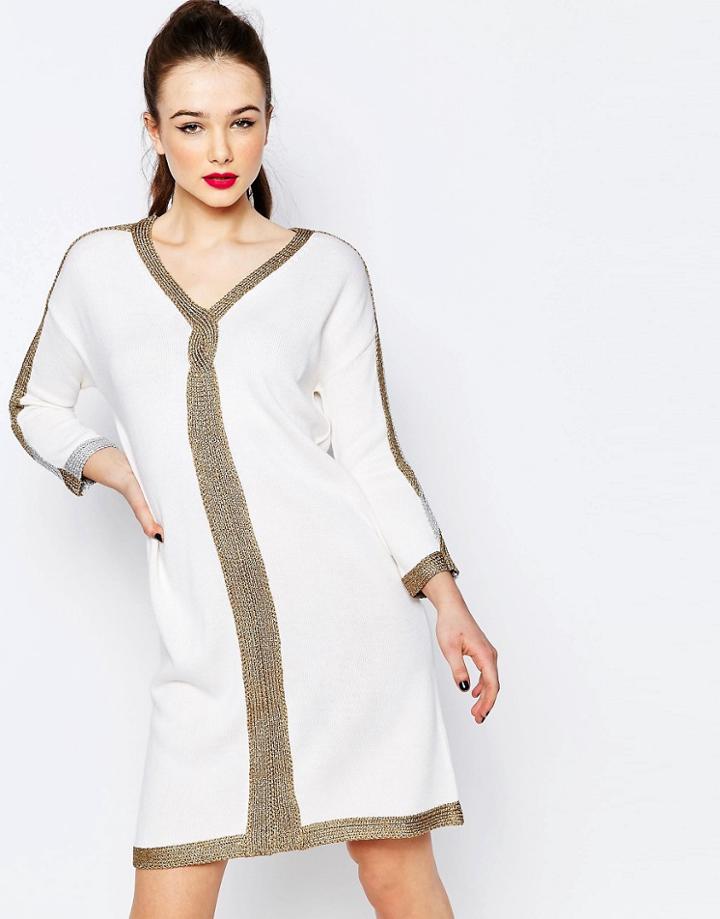 Love Moschino Metallic Trim Sweater Dress - White