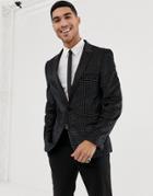 Asos Design Super Skinny Tuxedo Blazer In Black Velvet With Glitter - Black