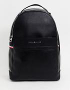 Tommy Hilfiger Faux Leather Backpack With Pebbled Panel And Icon Taping Detail In Black - Black