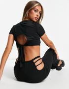 Night Addict Body Strap Cropped T-shirt In Black - Part Of A Set