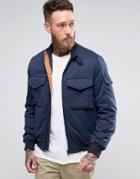 Asos Bomber Jacket With Funnel Neck In Navy - Navy