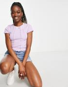 Monki Lettuce Seam Detail Cropped Tee In Lilac-purple