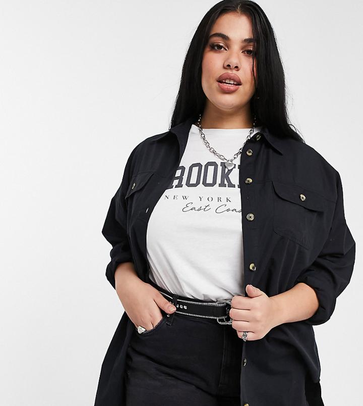 Simply Be Longline Poplin Shirt In Black
