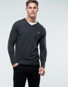 Abercrombie & Fitch V-neck Sweater Fine Gauge Logo In Dark Gray - Gray