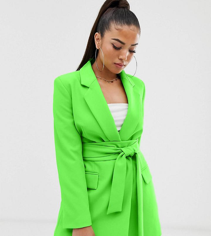 Asos Design Petite Wrap Belted Suit Blazer In Pop Green - Green