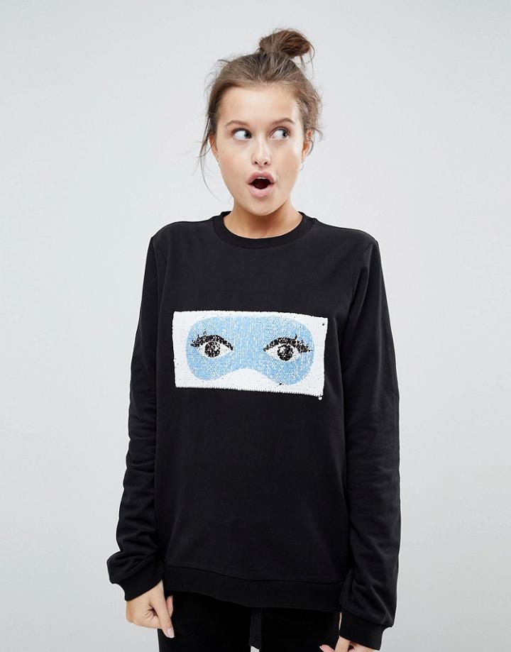 Asos Lounge 2 Way Sequin Sweat Top - Black