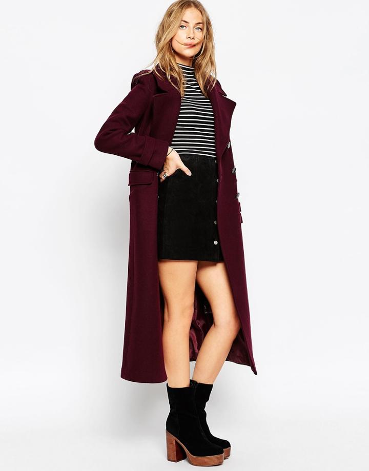 Asos Maxi Military Coat With Contrast Buttons - Black