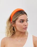 Asos Design Padded Headband In Hot Orange Satin