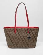 Dkny Logo Tote With Contrast Handle In Mocha - Brown