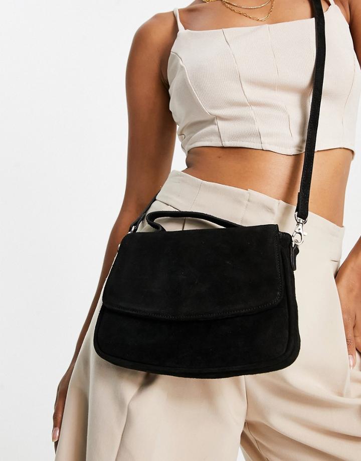 Urbancode Suede Flap Over Grab Bag In Black