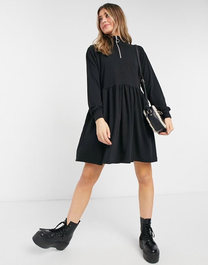 New Look Zip High Neck Sweatshirt Dress In Black