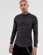 Asos Design Skinny Fit Casual Oxford Shirt In Black With Grandad Collar