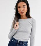 Monki Ribbed Crew Neck Top With Long Sleeve In Gray