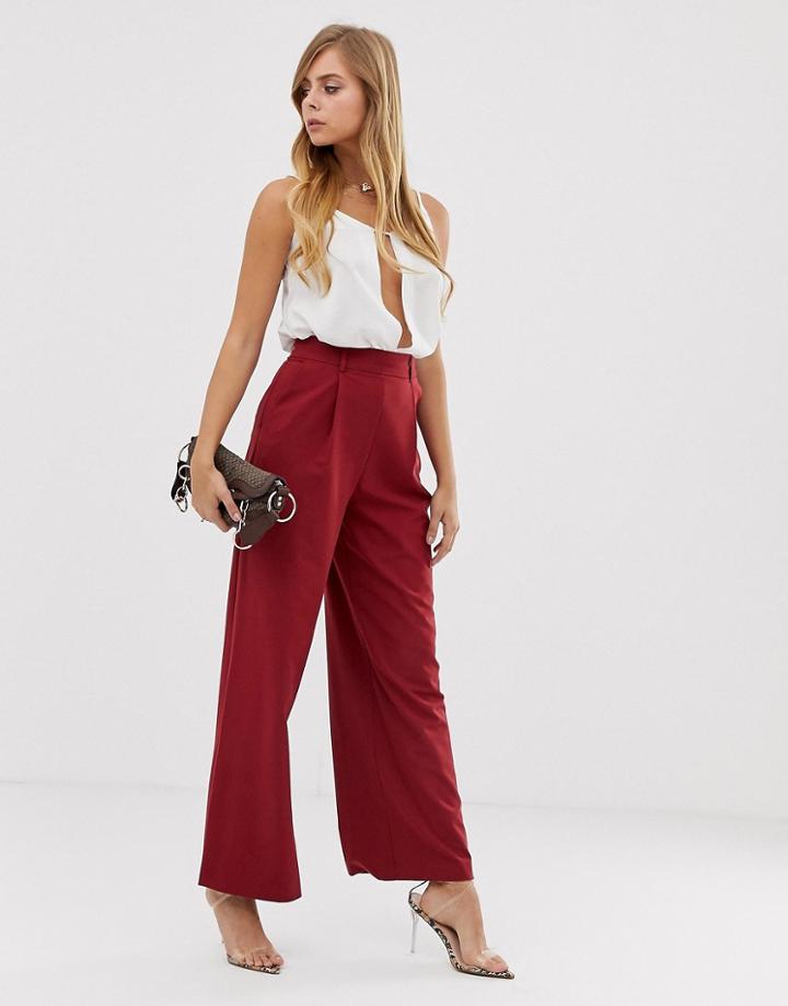 Asos Design Wide Leg Pants With Pleat Detail-red