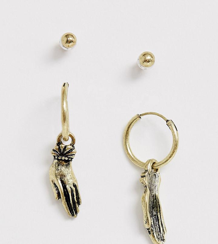 Reclaimed Vintage Inspired Hoop Earrings With Hand Charms In Burnished Gold Exclusive To Asos - Gold