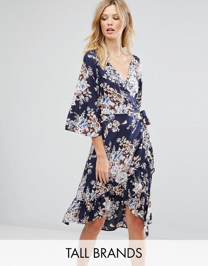 Vero Moda Tall Floral Wrap Dress - Navy