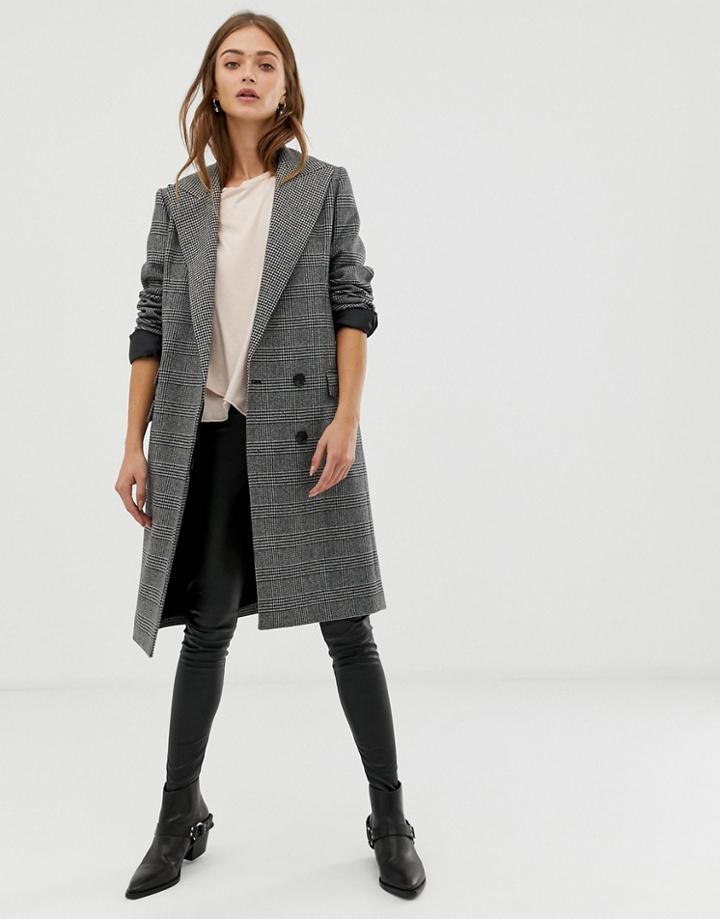 Allsaints Paityn Check Coat - Gray