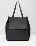 Warehouse Leather Panelled Backpack - Black
