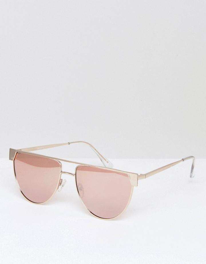 Asos Flat Top Metal Round Visor Sunglasses In Rose Gold - Gold