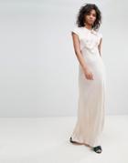 Ghost Bridesmaid Capped Sleeve Satin Maxi Dress With Knot Front - Cream