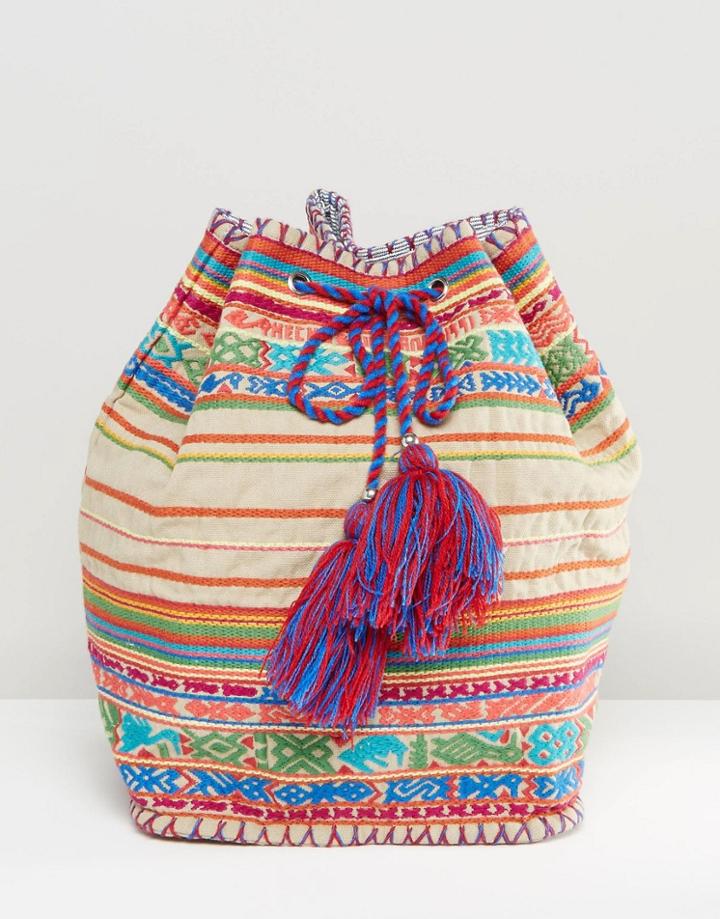 Star Mela Backpack With Tassels - Beige